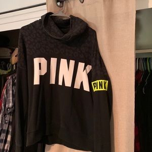 Victoria’s Secret pink black pull over Cowell neck size large Leopard prnt ontop